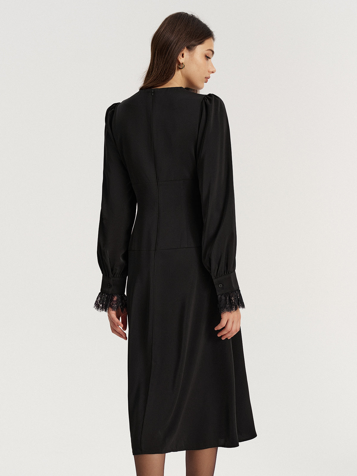 Lace V-Neck Bow Detail Satin Midi Dress