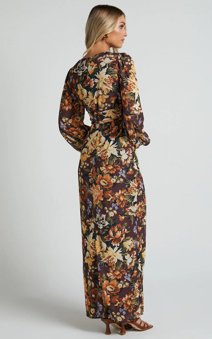 Lorelei Maxi Dress - V Neck Balloon Sleeve Dress in Indulgent Bloom