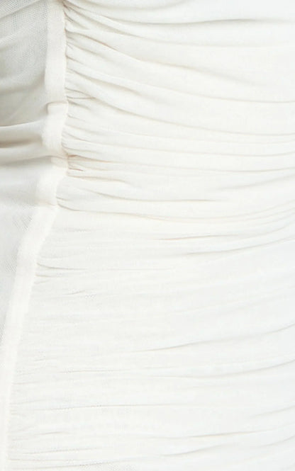 Larson Maxi Dress - Asymmetric Tie Neck Column Dress in Cream