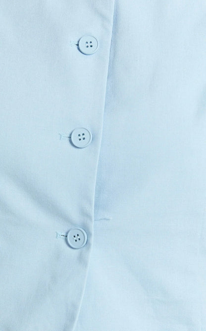 Nicolina Top - Linen Scoop Neck Button Down Vest Top in Pale Blue