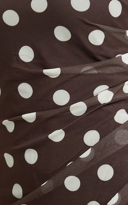 Lia Maxi Dress - Off Shoulder Slip Dress in Chocolate White Spot
