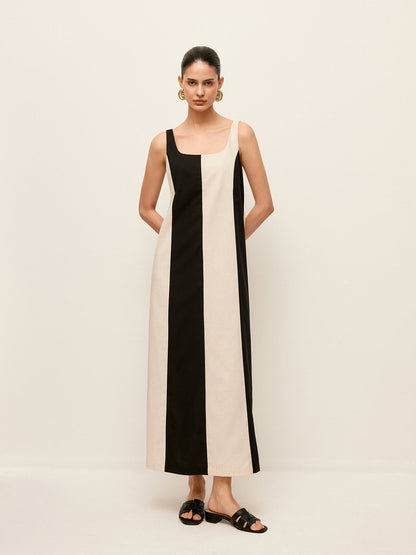 Cotton & Linen Striped Sleeveless Dress
