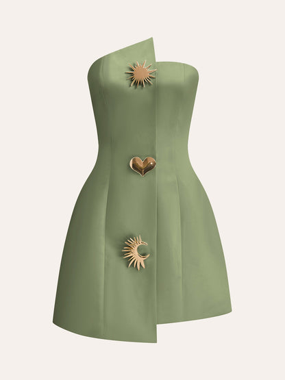 Satin Asymmetrical Embellished Strapless Dress