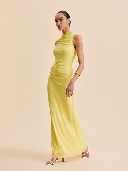 Mesh Ruched Sleeveless Dress