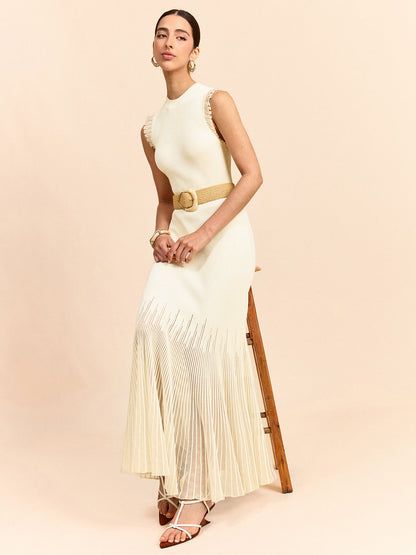 Tulle-Paneled Ruffled Knit Maxi Dress