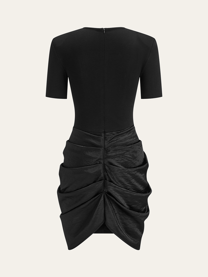 Short Sleeve Ruched Metal Buckle Dress
