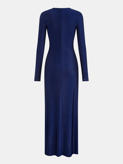 Ruched Long-Sleeve Maxi Dress