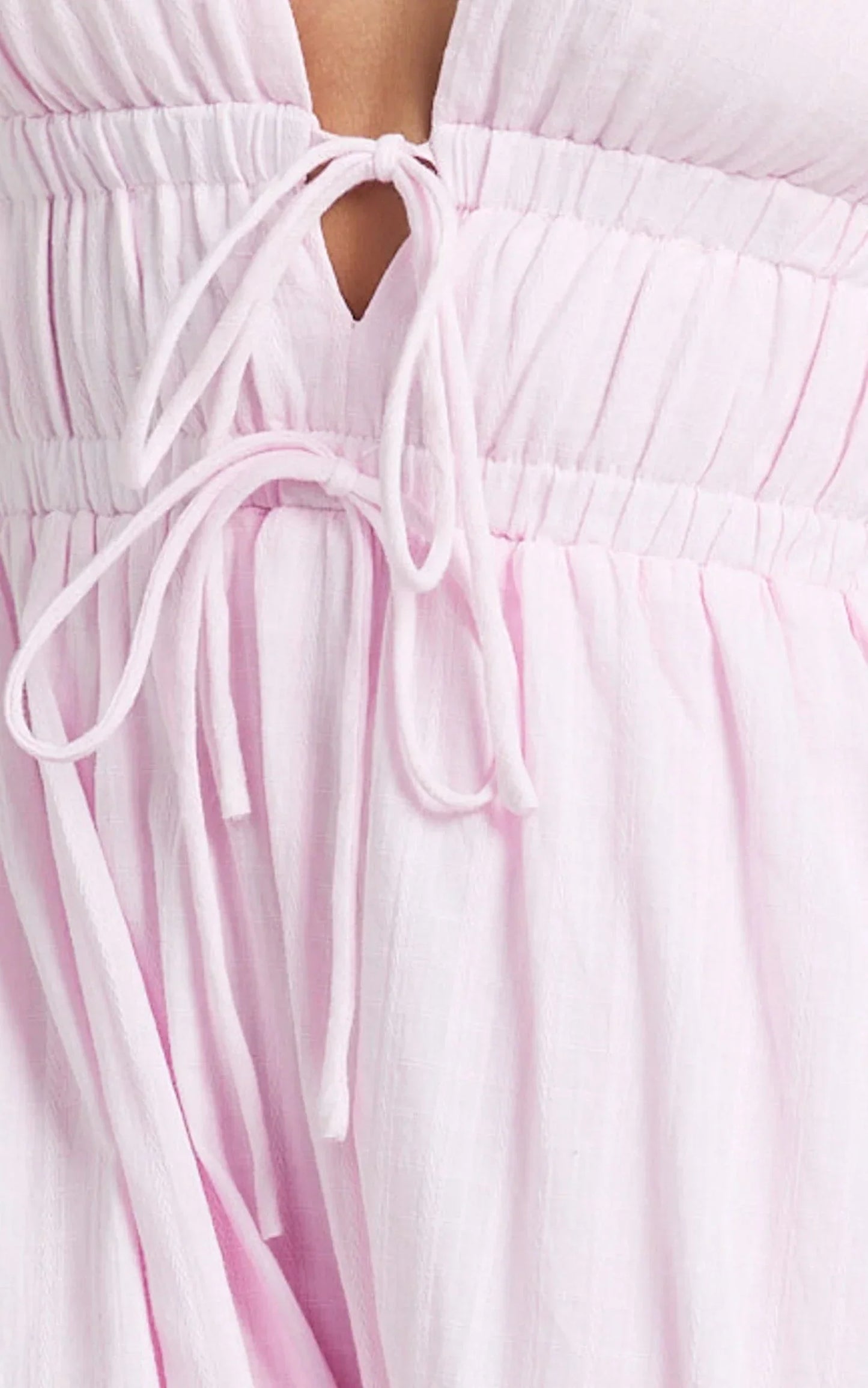 Matteo Midi Dress - Deep V Neck Puff Sleeve Dress in Pink