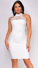 Zosia White Lace High Neck Bandage Mini Dress