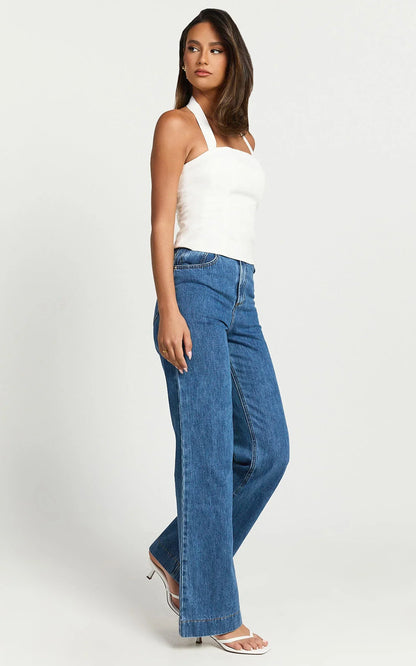 Mercy Top - Linen Square Neck Halter Top in White
