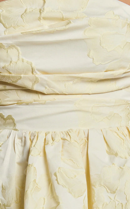 Laure Mini Dress - Strapless Jacquard Dress in Lemon
