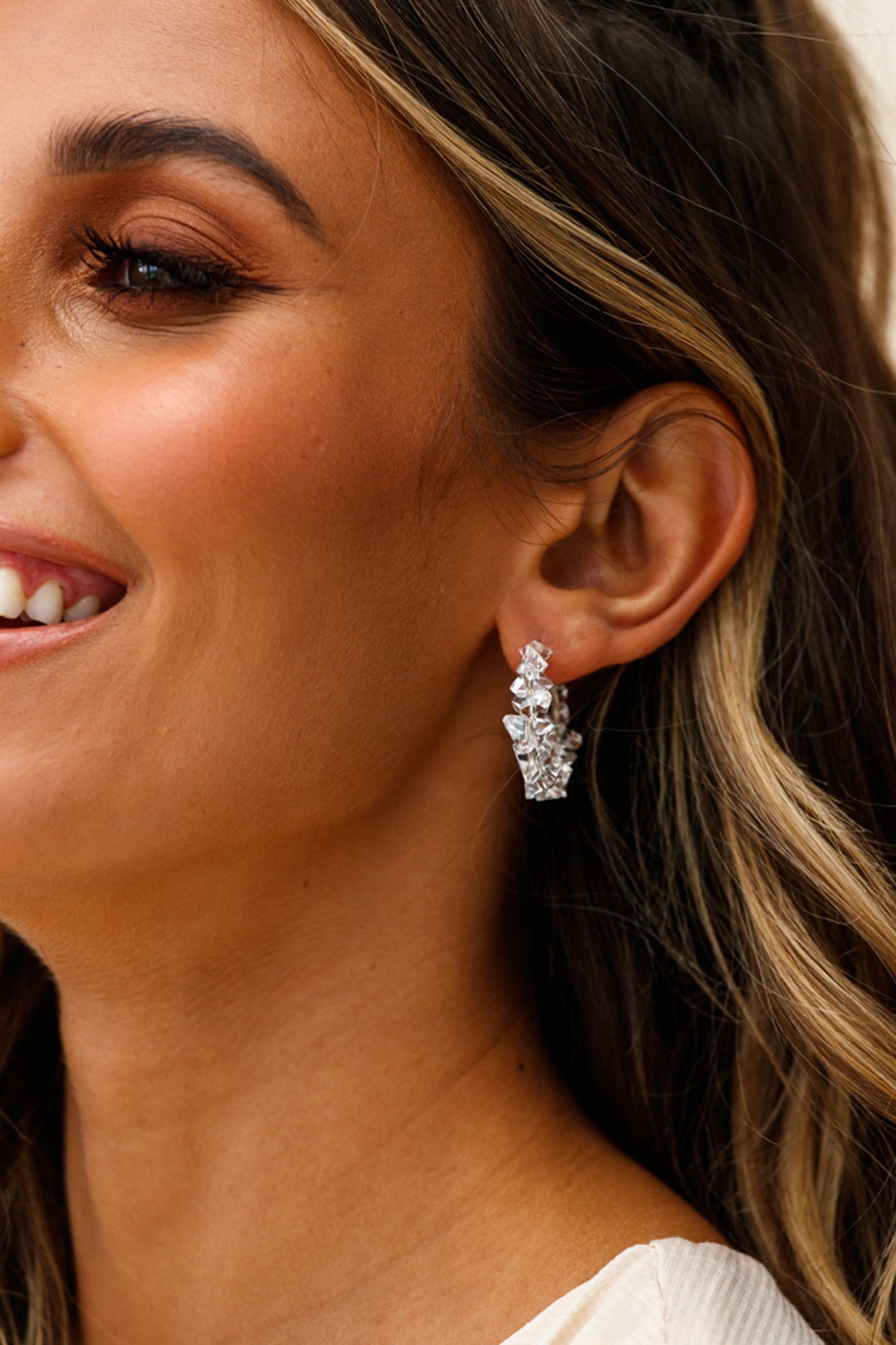 Hartley Clear Polished Stone Hoop Earrings