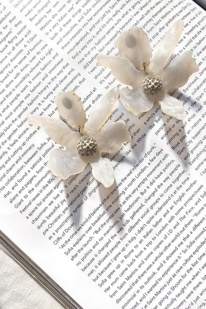 Yuki Diamante Accent Orchid Earrings White