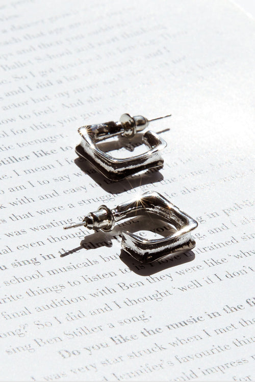 Maddox Small Square Hoop Earrings Silver
