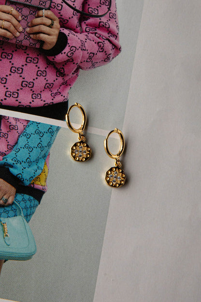 Starry Night Drop Diamante Hoop Earrings Gold