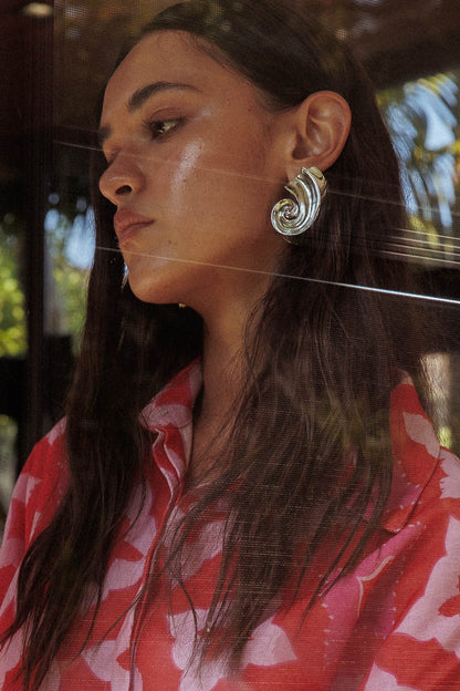 Calypso Spiral Shell Earrings Silver