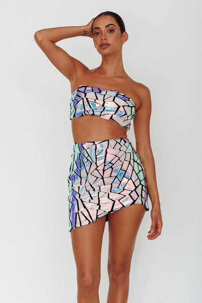 El Camino Mosaic Mini Skirt Silver
