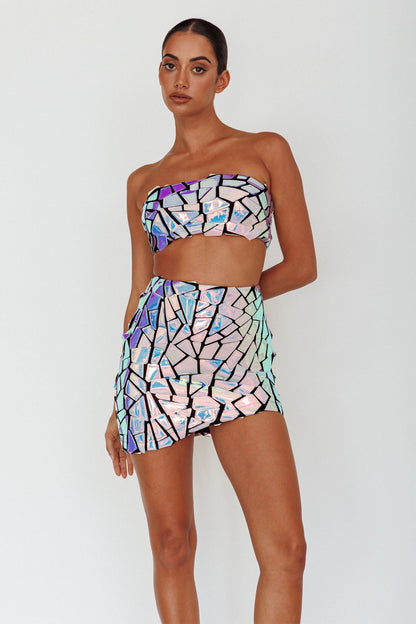 El Camino Mosaic Mini Skirt Silver